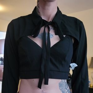 Medium black crop top with collared tie top